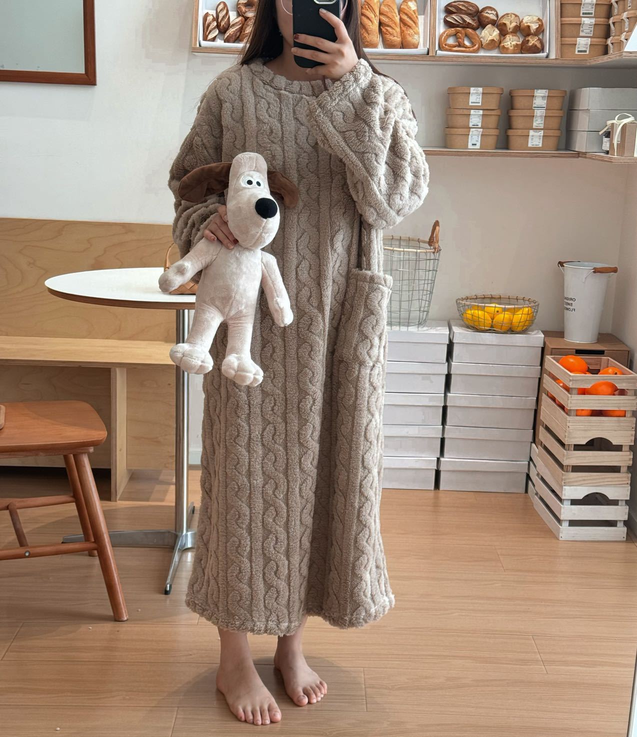 Herbst und Winter Korallen Fleece Nachthemd Frauen Dicke Plus Größe Flanell Süße Lange Knielange Nachthemd L kaffeebraun von Joom DACH