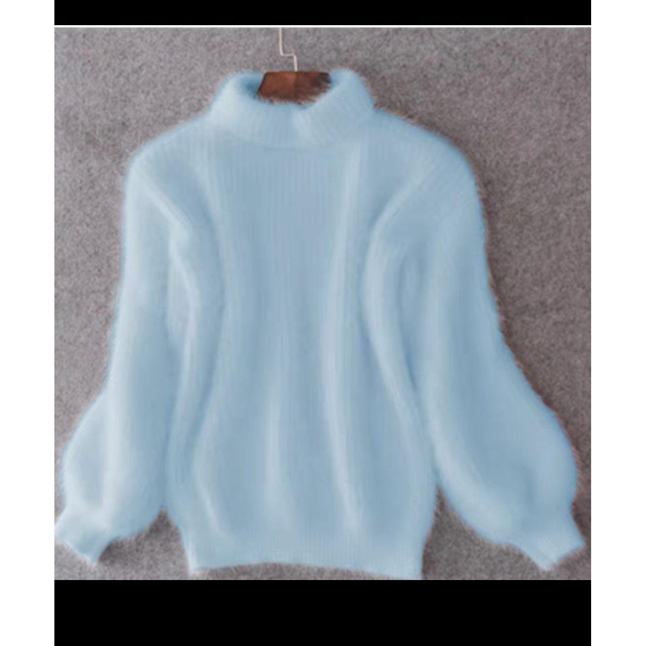 Herbst und Winter Koreanischen Stil Laterne Ärmel Imitation Nerz Samt Halbhoher Kragen Lose Einfarbig Pullover Pullover Pullover Frauen One size himmelblaue von Joom DACH