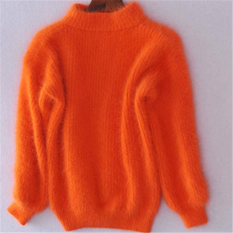 Herbst und Winter Koreanischen Stil Laterne Ärmel Imitation Nerz Samt Halbhoher Kragen Lose Einfarbig Pullover Pullover Pullover Frauen One size orange von Joom DACH