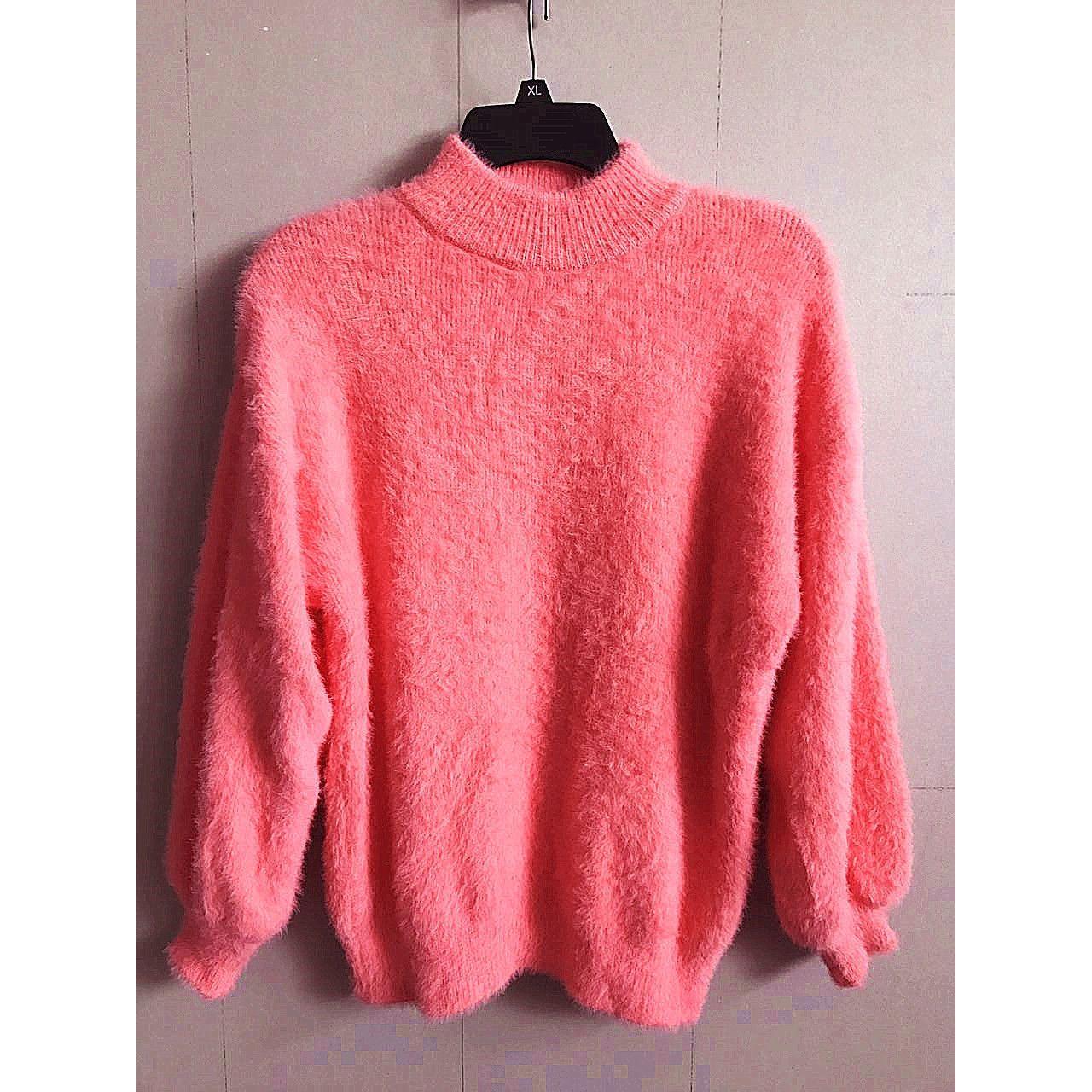 Herbst und Winter Koreanischen Stil Laterne Ärmel Imitation Nerz Samt Halbhoher Kragen Lose Einfarbig Pullover Pullover Pullover Frauen One size rosa von Joom DACH