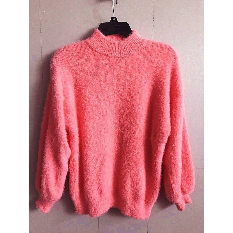 Herbst und Winter Koreanischen Stil Laterne Ärmel Imitation Nerz Samt Halbhoher Kragen Lose Einfarbig Pullover Pullover Pullover Frauen One size rosa von Joom DACH