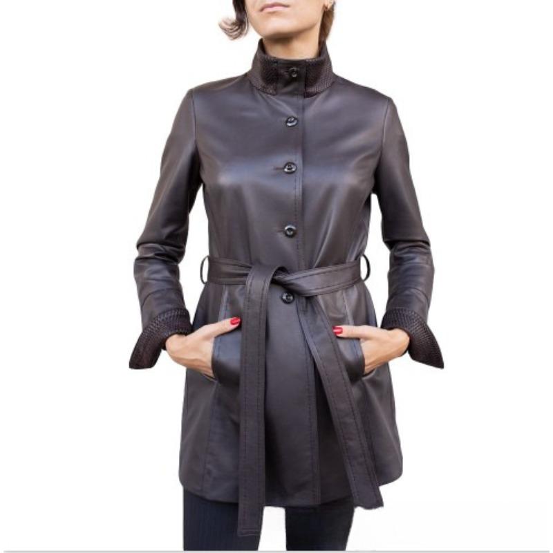 Herbst und Winter Lange Lederjacke Leder Windjacke Mantel Damen Stehkragen 5XL schwarz von Joom DACH
