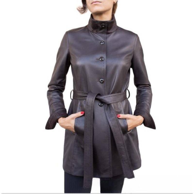 Herbst und Winter Lange Lederjacke Leder Windjacke Mantel Damen Stehkragen 5XL schwarz von Joom DACH