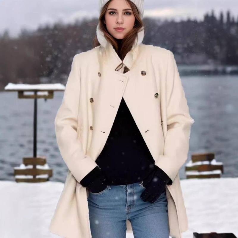 Herbst und Winter Lange Revers Dünne Einfarbig Schlanke Damen Wollmantel Mantel XL von Joom DACH