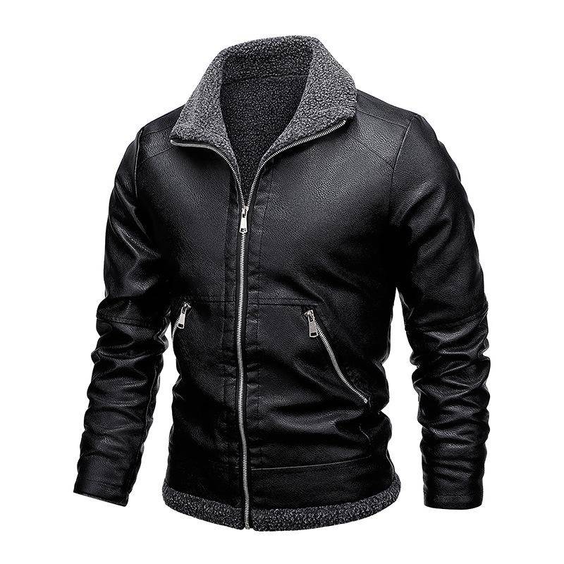 Herbst und Winter Leder Herren Frühling und Herbst Neu Revers Plus Samt Pelz Einteilige PU Jacke XL schwarz von Joom DACH