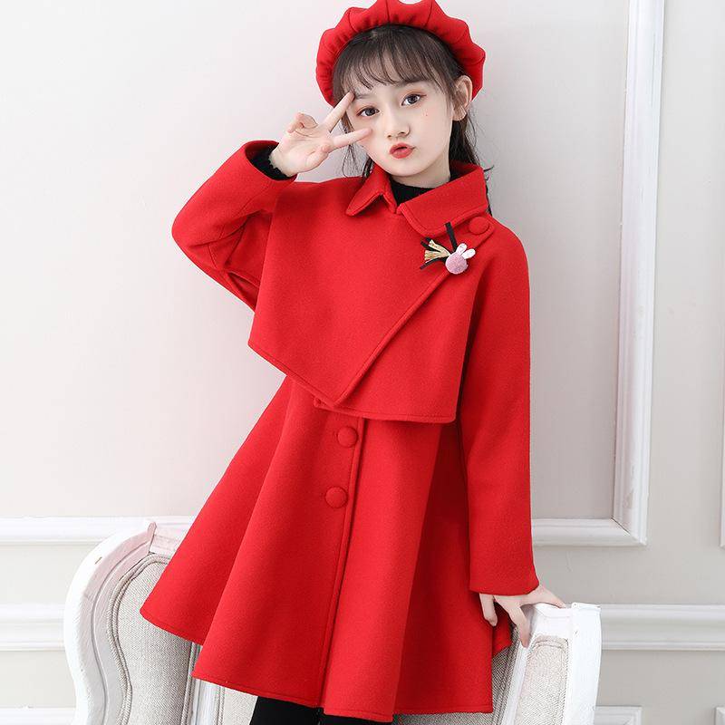 Herbst und Winter Mädchen Anzug koreanischen Stil mittlere und große Kinder Wollweste Rock kleines Mädchen modische Prinzessin Kleid 110cm rot von Joom DACH