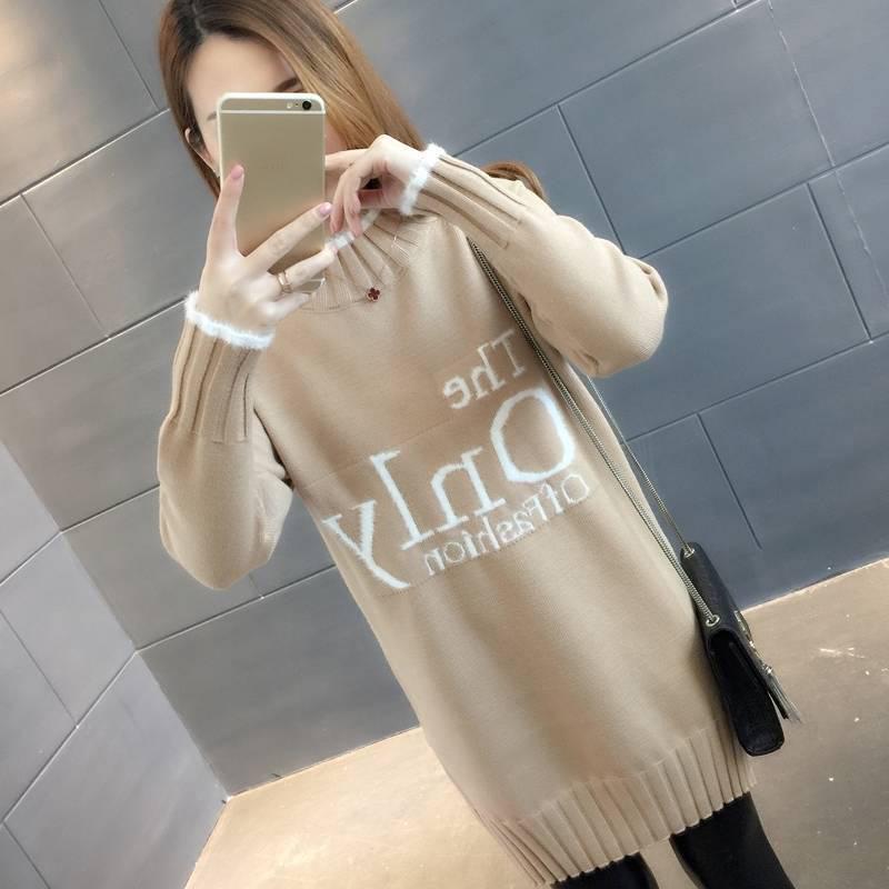 Herbst und Winter Mittellanger Damenpullover Lockeres Mittellanges Umstandskleid Halbhoher Kragen Oberbekleidung Basishemd Mantel M von Joom DACH