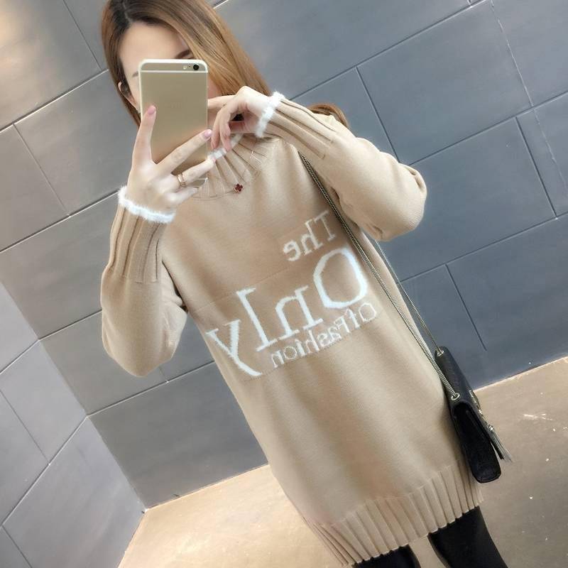 Herbst und Winter Mittellanger Damenpullover Lockeres Mittellanges Umstandskleid Halbhoher Kragen Oberbekleidung Basishemd Mantel M von Joom DACH