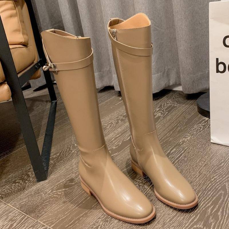 Herbst und Winter Mode Stiefel Spitz Dicken Absätzen Ritter Stiefel Mittelhohe Stiefel Frauen 36 grau von Joom DACH