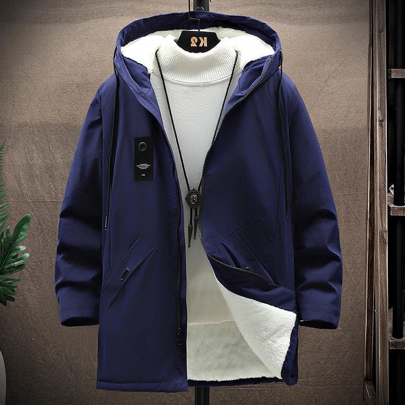 Herbst und Winter Modetrend Einfarbig Plus Fleece Trenchcoat Herren Casual Loose Dicker Warmer Großformatmantel XXXL navy blau von Joom DACH