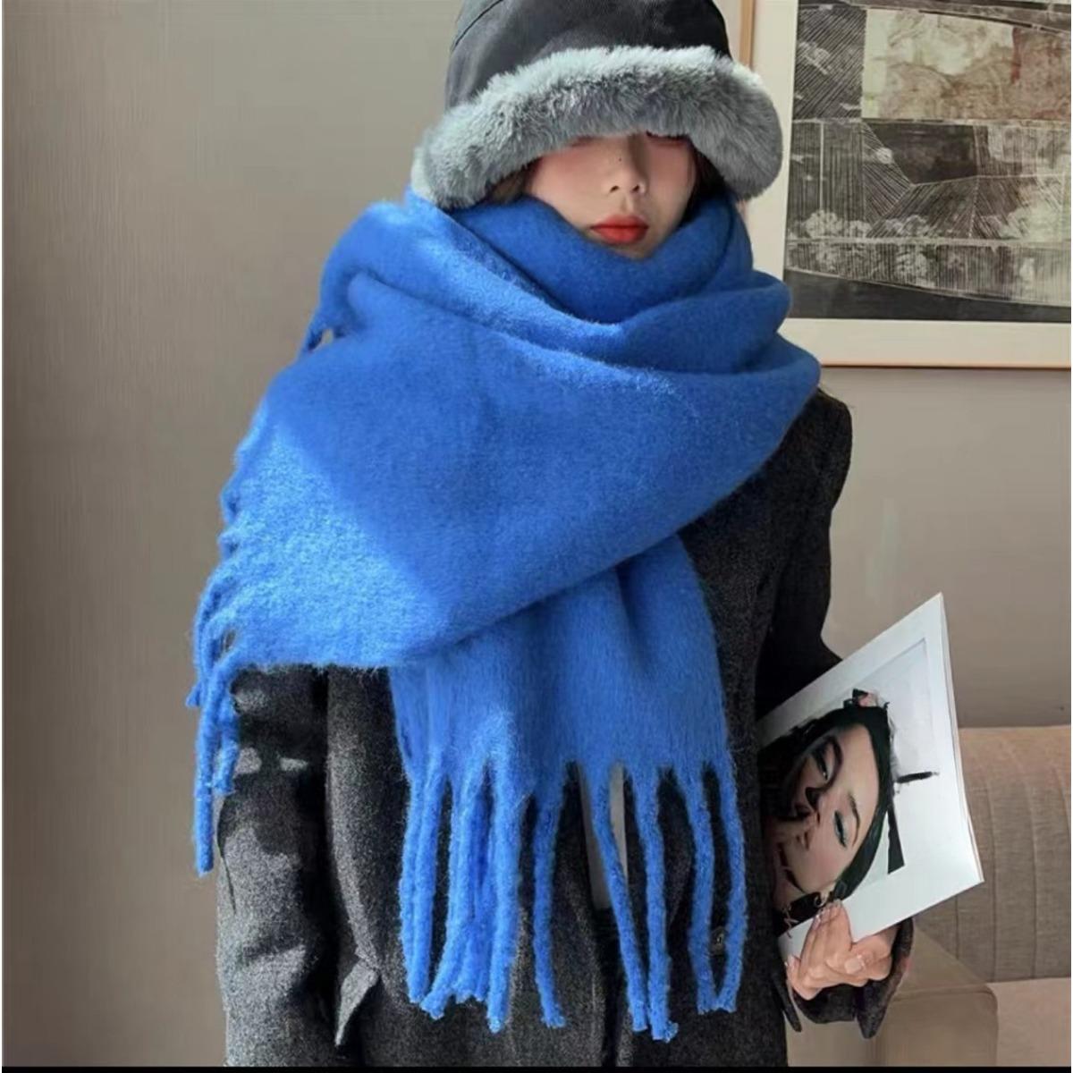 Herbst und Winter Neu Mohair Weich und Flauschig Einfarbig Schal für Damen Winter Vielseitig Imitation Kaschmir Dick Warmer Schal Large version von Joom DACH
