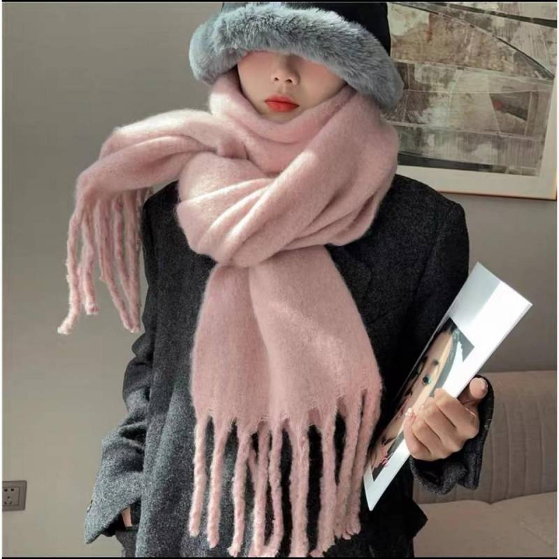 Herbst und Winter Neu Mohair Weich und Flauschig Einfarbig Schal für Damen Winter Vielseitig Imitation Kaschmir Dick Warmer Schal Large version von Joom DACH