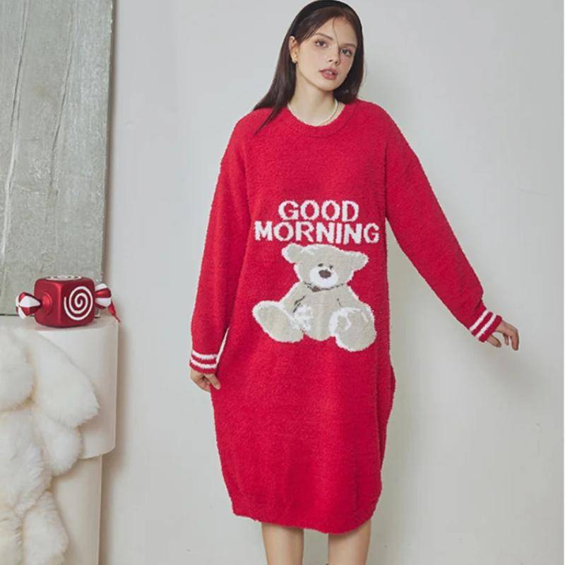 Herbst und Winter Neu Weich Cartoon Halbseitiges Fleece Pullover Hauskleidung Damen Rundhals Locker Oberbekleidung Pyjamas One Size von Joom DACH