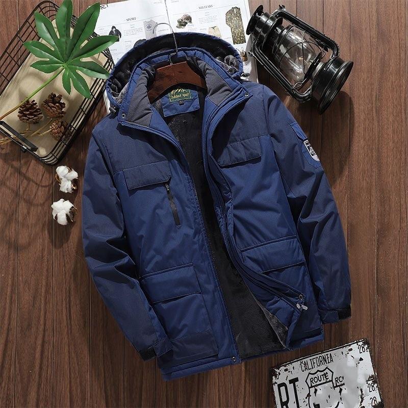 Herbst und Winter Neue Dicke Warme Jacke Männer Casual Wasserdichte Lose Große Größe Qualität Baumwolle gefütterte Jacke 2XL blau von Joom DACH