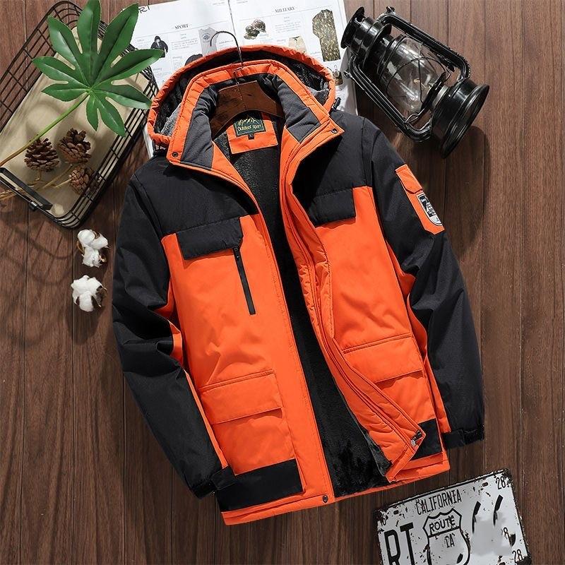 Herbst und Winter Neue Dicke Warme Jacke Männer Casual Wasserdichte Lose Große Größe Qualität Baumwolle gefütterte Jacke 2XL orange von Joom DACH