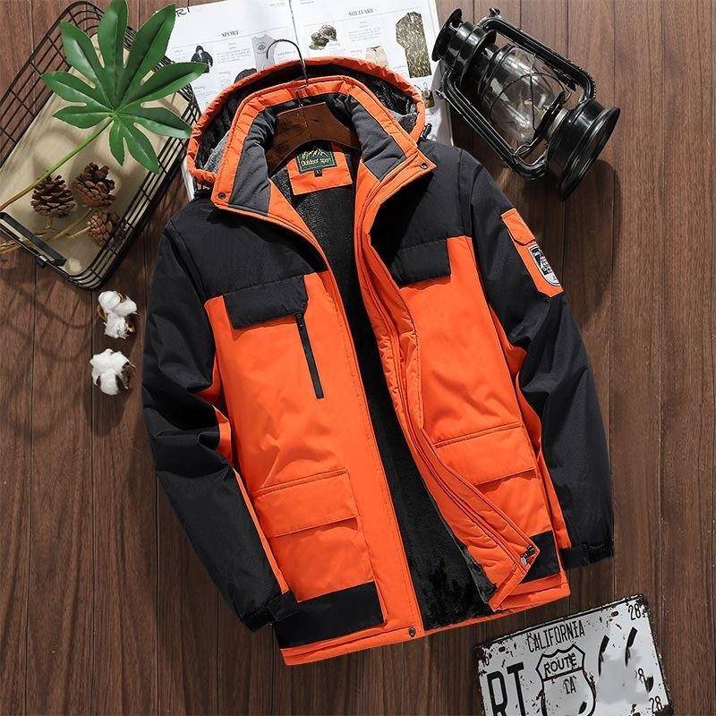 Herbst und Winter Neue Dicke Warme Jacke Männer Casual Wasserdichte Lose Große Größe Qualität Baumwolle gefütterte Jacke 2XL orange von Joom DACH