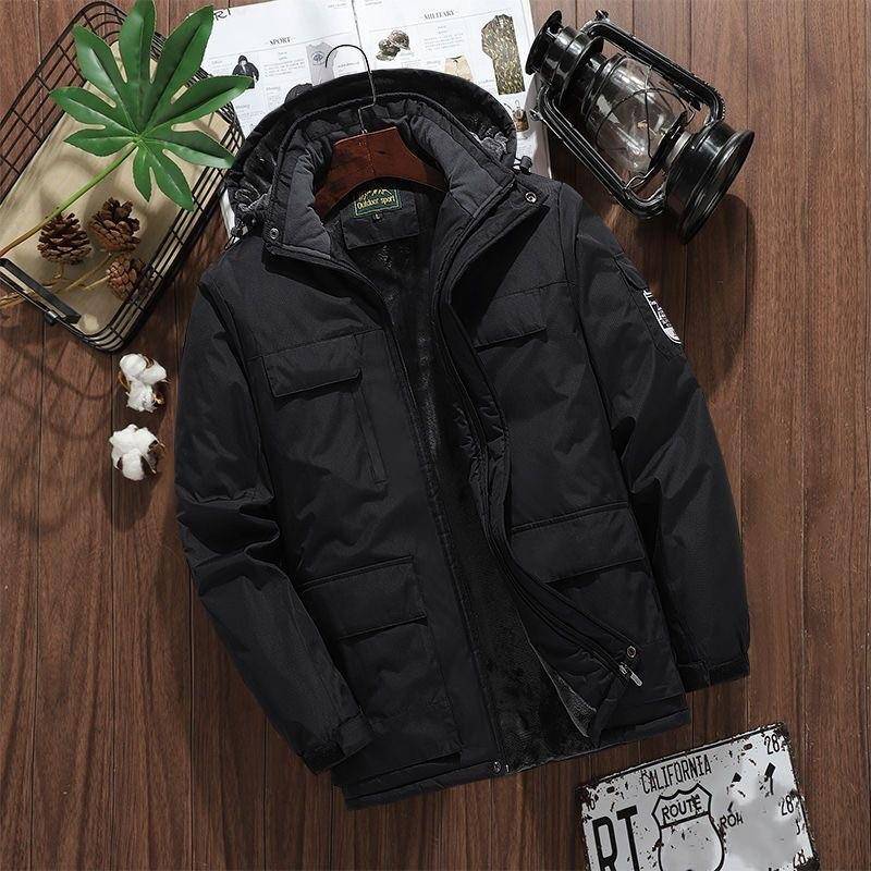 Herbst und Winter Neue Dicke Warme Jacke Männer Casual Wasserdichte Lose Große Größe Qualität Baumwolle gefütterte Jacke 7XL schwarz von Joom DACH