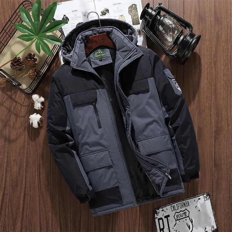 Herbst und Winter Neue Dicke Warme Jacke Männer Casual Wasserdichte Lose Große Größe Qualität Baumwolle gefütterte Jacke XL grau von Joom DACH