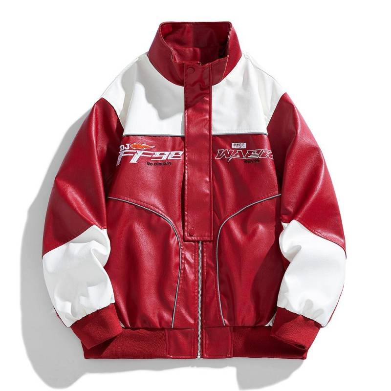 Herbst und Winter Neue Herren Lederjacke, Lokomotiv PU Leder, Slim Leder 3XL rot von Joom DACH