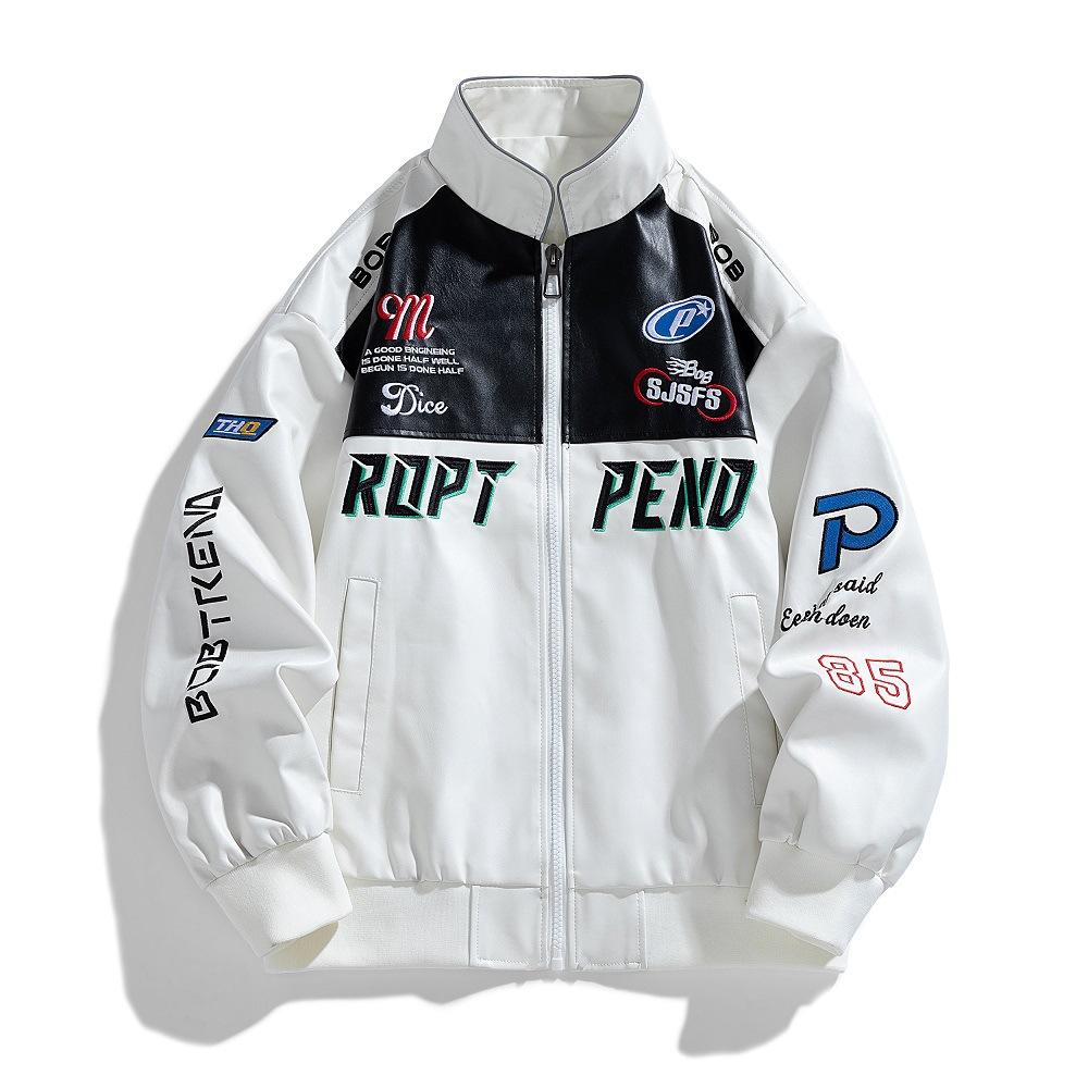 Herbst und Winter Neue Herren Lederjacke Lokomotive PU Leder Slim Jacke 3XL weiß von Joom DACH