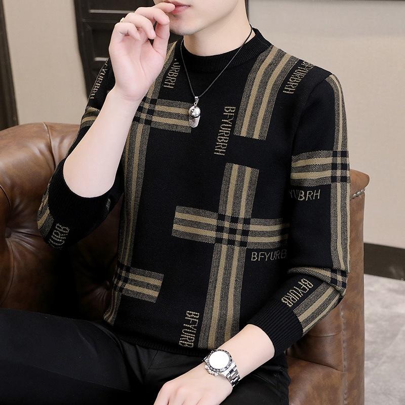 Herbst und Winter Neue Herren Strickpullover Rundhalsausschnitt Unten Pullover Diamant Mode Trend Pullover Koreanische Version Lose Top 2XL von Joom DACH