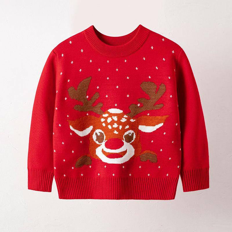 Herbst und Winter Neue Kinder Weihnachtsstrickwaren Cartoon Weihnachten Elch Pullover Top 130 rot von Joom DACH