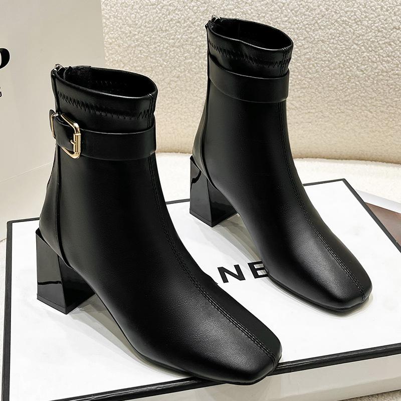 Herbst und Winter Neue Kurze Stiefel Damen Eckige Zehen Kurze Übergröße Hoher Absatz Fleecegefüttert Allround Chunky Heel Stiefeletten Kurze Stiefel 42 von Joom DACH