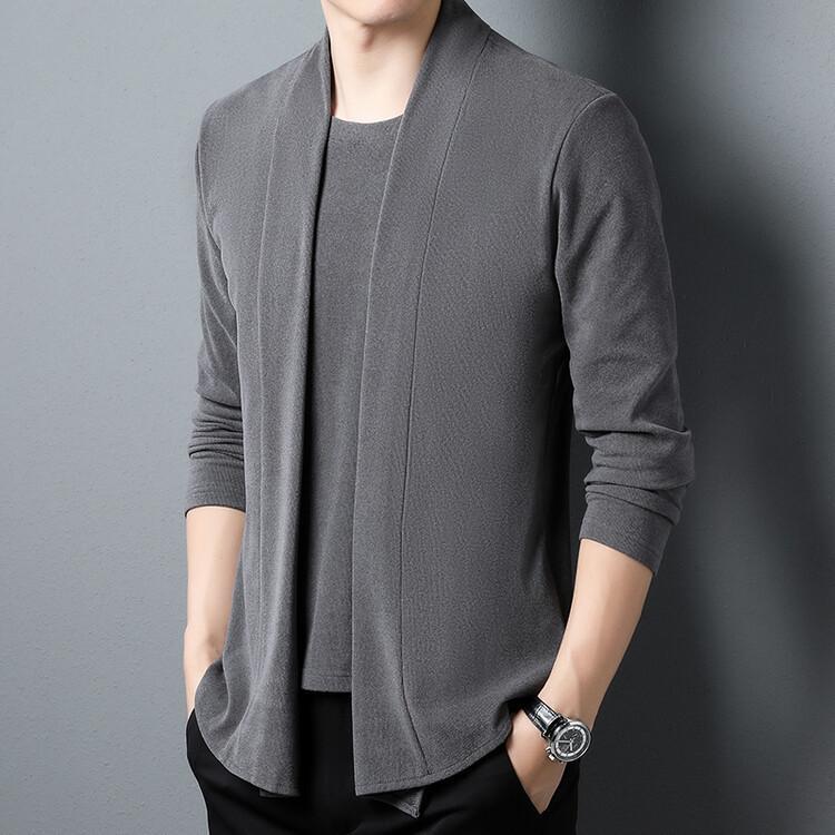 Herbst und Winter Neue Männer Junge und Mittleren Alters Fleece Langarm T-shirt Gefälschte Zwei Strickjacke Top Männer M von Joom DACH