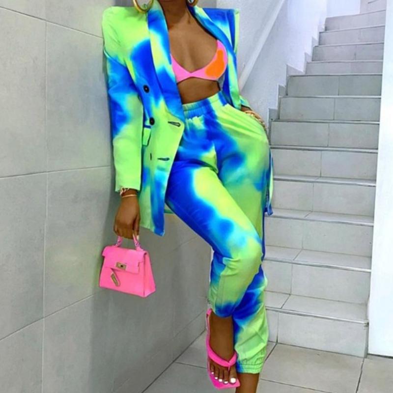 Herbst und Winter Neue Mode Frauen Geknöpft Blazer und Hosen Casual Anzüge 2 Stück Sets Outfits S blau/grün von Joom DACH