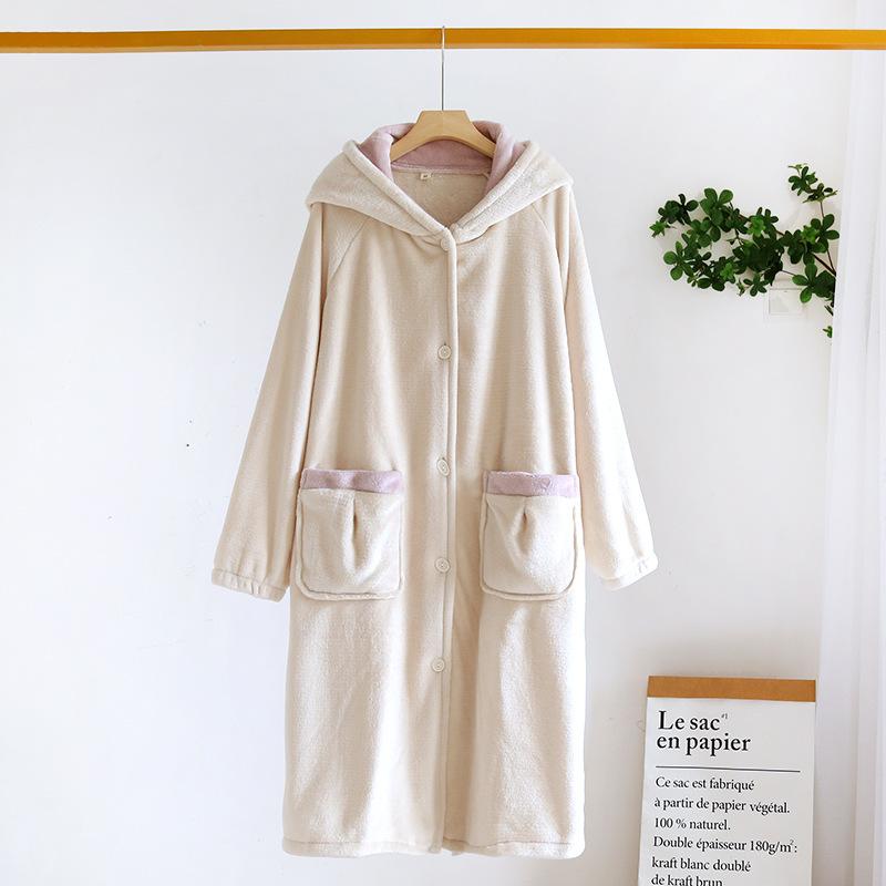 Herbst und Winter Neue Stil Paare Einfarbig Nachthemd Flanell Kleid Männer und Frauen Korallen Samt Einfache Pyjamas Hause Kleidung XL von Joom DACH