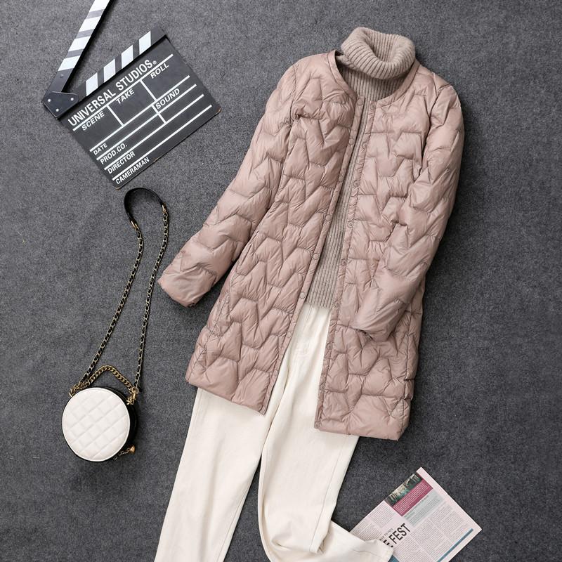 Herbst und Winter Neue leichte Daunenjacke Damen Kragenloser Mittellanger Mantel 4XL von Joom DACH