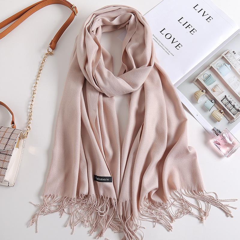Herbst und Winter Neuer Damen-Kaschmirschal Einfarbiger Kaschmir-Imitat-Zugschal Dicker Kaschmir-Stickerei-Schal 200*70cm von Joom DACH