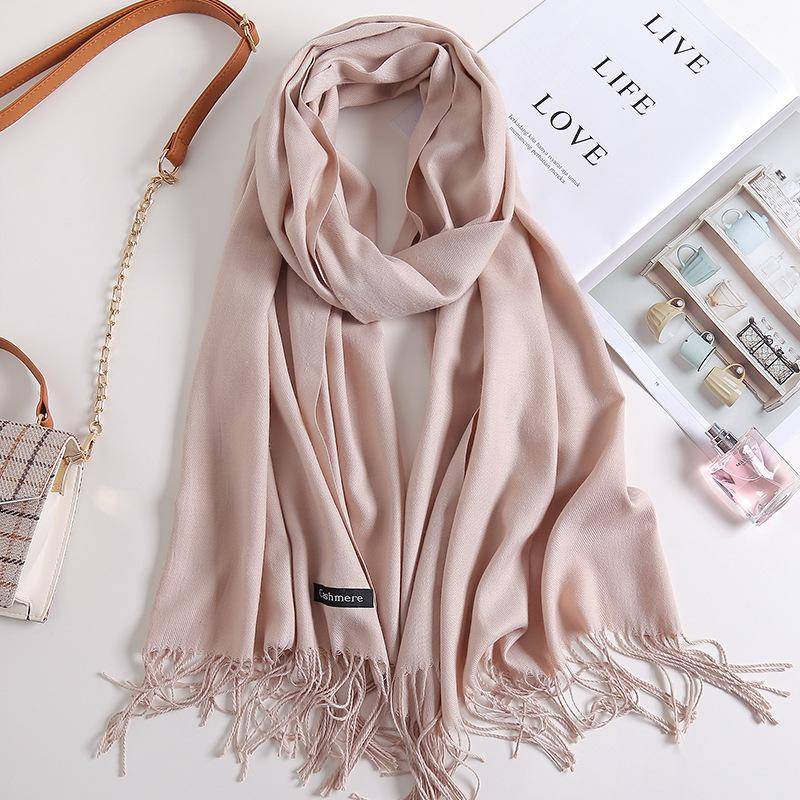 Herbst und Winter Neuer Damen-Kaschmirschal Einfarbiger Kaschmir-Imitat-Zugschal Dicker Kaschmir-Stickerei-Schal 200*70cm von Joom DACH