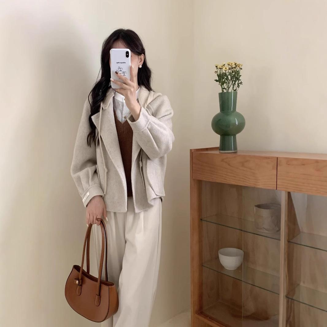 Herbst und Winter Neuer Koreanischer Stil Doppelseitiger Kaschmir-Mantel Damen Altersreduzierende Gestrickte Kapuzenjacke Kurzes Oberteil M von Joom DACH