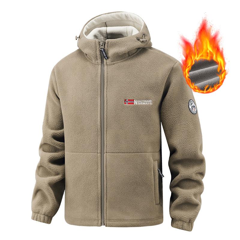 Herbst und Winter Norwegische Europäische Größe Herren Fleece Kapuzenjacke Kältebeständige Warme Jacke XXL khaki von Joom DACH