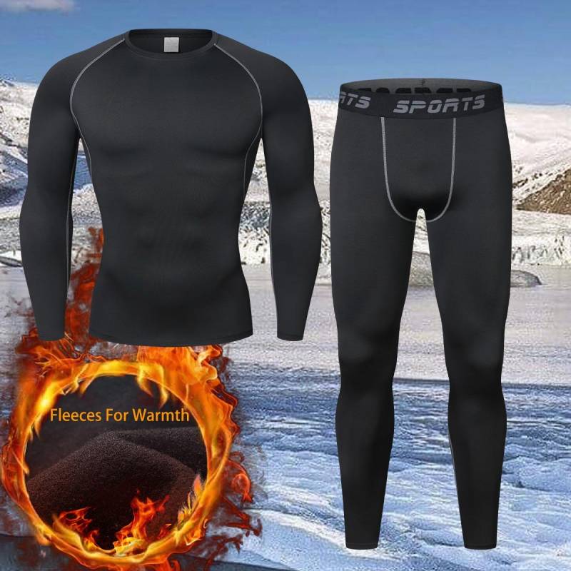 Herbst- und Winter-Plüsch-Sportbekleidungsset für Herren Outdoor-Skifahren, Laufen, Schnelltrocknend, Enganliegende Fitnessbekleidung, Unterbekleidung, Warme Unterwäsche 4XL von Joom DACH