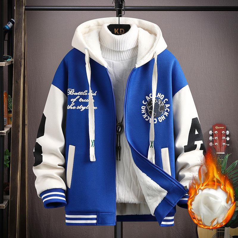 Herbst und Winter Plus Samt Kapuzenjacke Jungen Große Kinder Warme Jacke Student Baseball Uniform XXL blau von Joom DACH