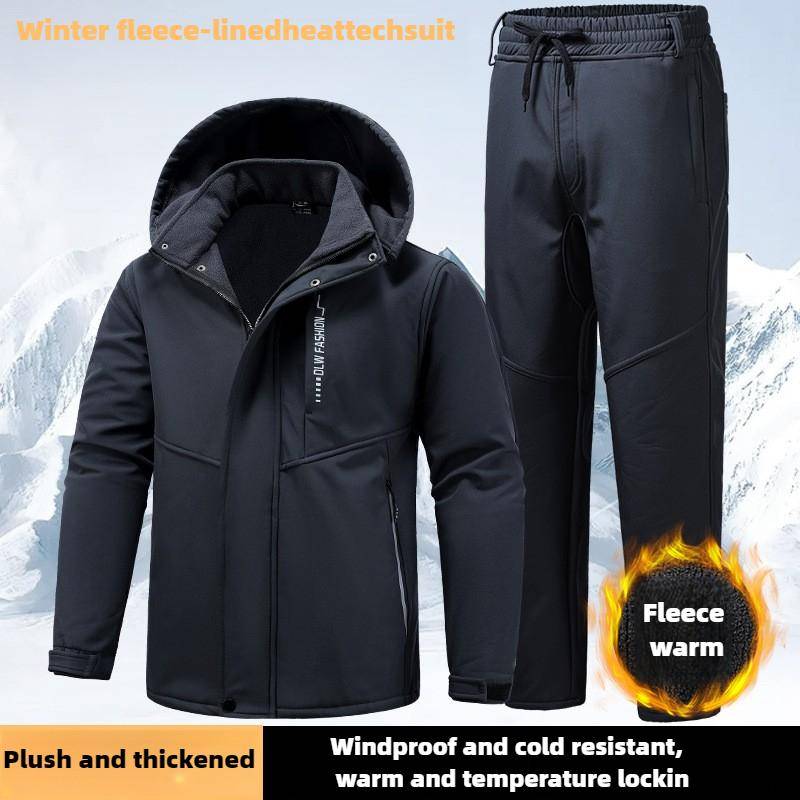 Herbst und Winter Plus Samtverdickter Overallanzug Herrenjacke Winddichter, wasserdichter, verschleißfester, kältebeständiger und warmer Anzug mit mehreren Taschen für Herren 4XL dunkelgrau von Joom DACH