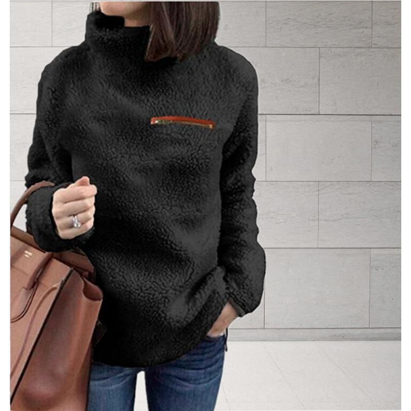 Herbst und Winter Plus Size Pullover Damen Mode Reißverschluss High Neck Bottom Top 5XL schwarz von Joom DACH