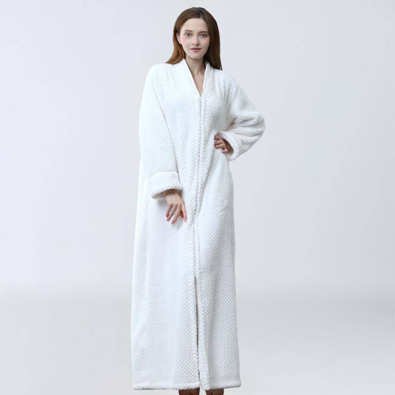 Herbst & Winter Reißverschluss Samt Bademantel Plus Erhöhen Nachthemd Männer Frauen Verdickung Pyjamas Flanell Hause Service L(60-80kg) von Joom DACH