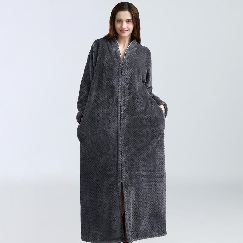 Herbst & Winter Reißverschluss Samt Bademantel Plus Erhöhen Nachthemd Männer Frauen Verdickung Pyjamas Flanell Hause Service XL(80-100kg) grau von Joom DACH