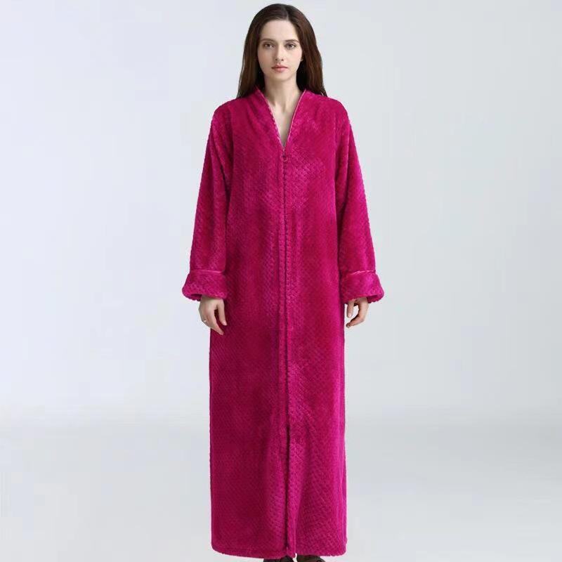 Herbst & Winter Reißverschluss Samt Bademantel Plus Erhöhen Nachthemd Männer Frauen Verdickung Pyjamas Flanell Hause Service XL(80-100kg) rose rot von Joom DACH