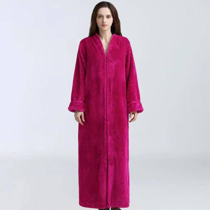 Herbst & Winter Reißverschluss Samt Bademantel Plus Erhöhen Nachthemd Männer Frauen Verdickung Pyjamas Flanell Hause Service XL(80-100kg) rose rot von Joom DACH