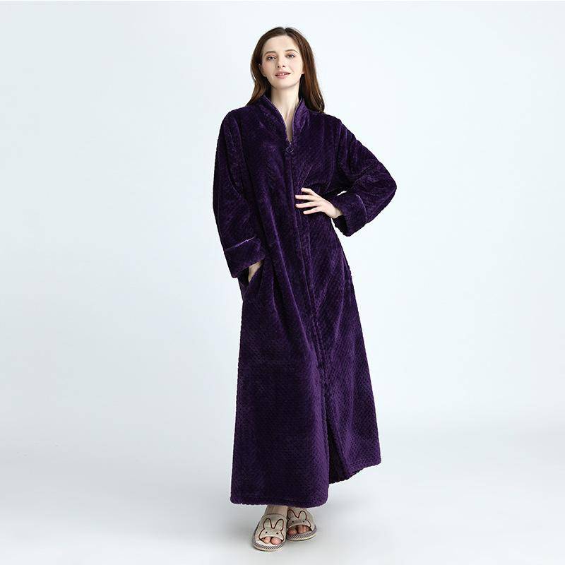 Herbst & Winter Reißverschluss Samt Bademantel Plus Erhöhen Nachthemd Männer Frauen Verdickung Pyjamas Flanell Hause Service XL(80-100kg) violett von Joom DACH