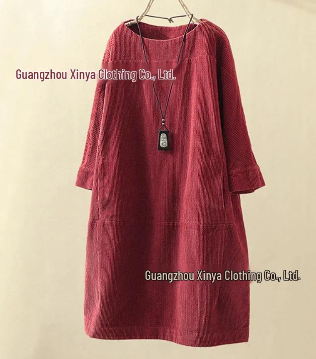 Herbst & Winter Retro Cord Casual Locker Übergröße Kleid für Frauen 2XL rot von Joom DACH