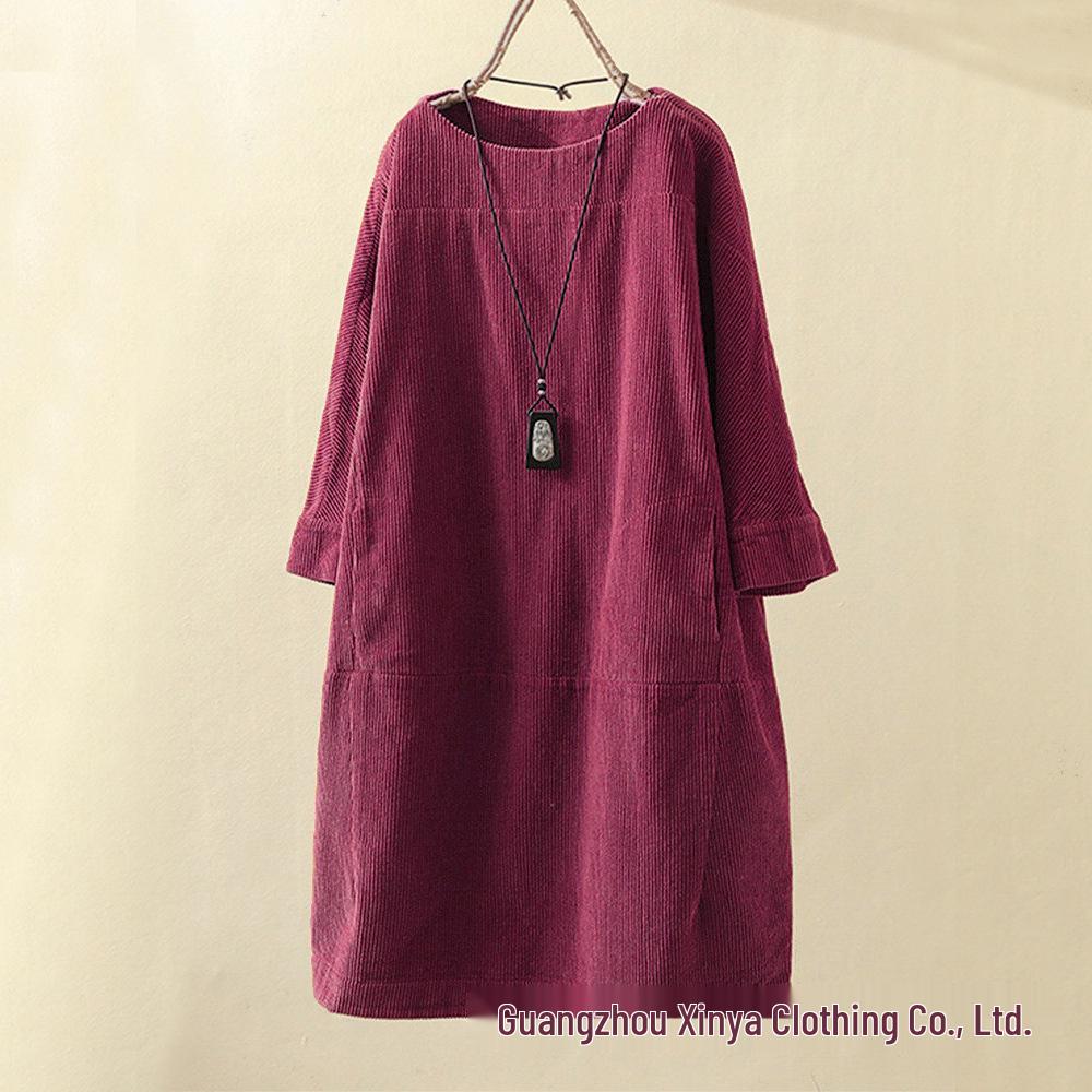 Herbst & Winter Retro Cord Casual Locker Übergröße Kleid für Frauen M fuchsie von Joom DACH