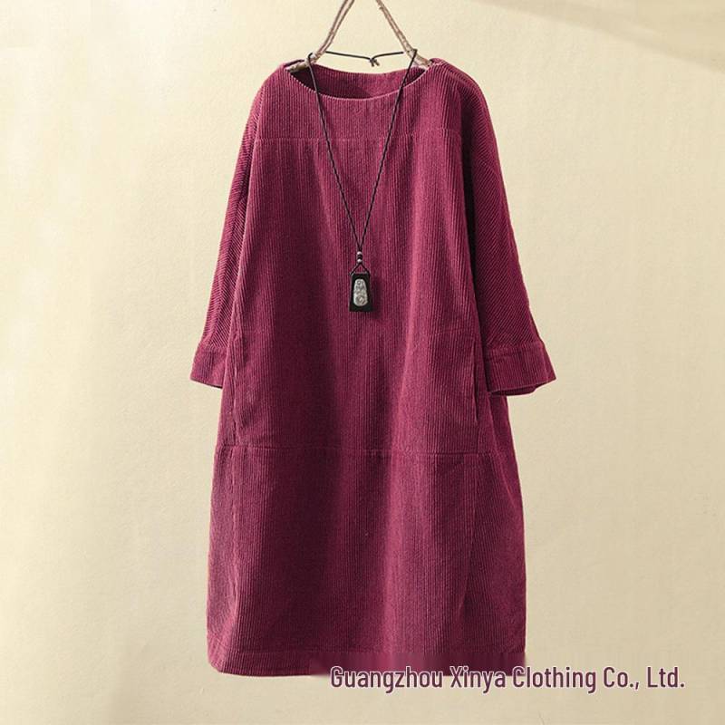 Herbst & Winter Retro Cord Casual Locker Übergröße Kleid für Frauen M fuchsie von Joom DACH