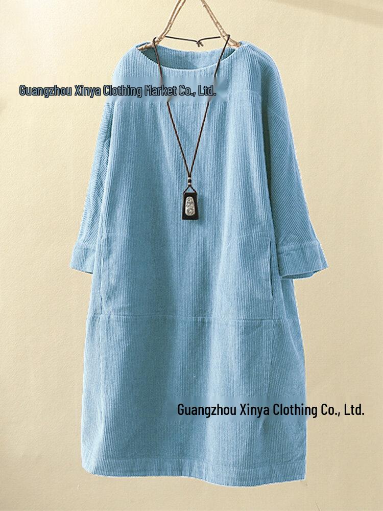Herbst & Winter Retro Cord Casual Locker Übergröße Kleid für Frauen XL hellblaue von Joom DACH