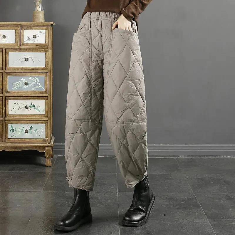 Herbst und Winter Retro-Haremshosen für Damen, gesteppt, dick, warm, locker, große Baumwollhosen, Oberbekleidung, modische Baumwollhosen L grau von Joom DACH