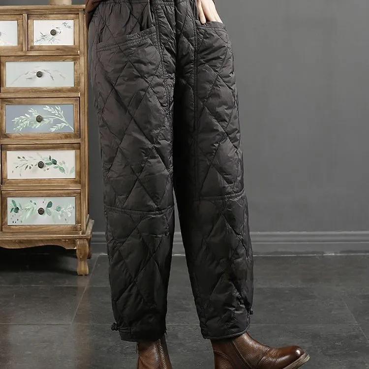 Herbst und Winter Retro-Haremshosen für Damen, gesteppt, dick, warm, locker, große Baumwollhosen, Oberbekleidung, modische Baumwollhosen S schwarz von Joom DACH